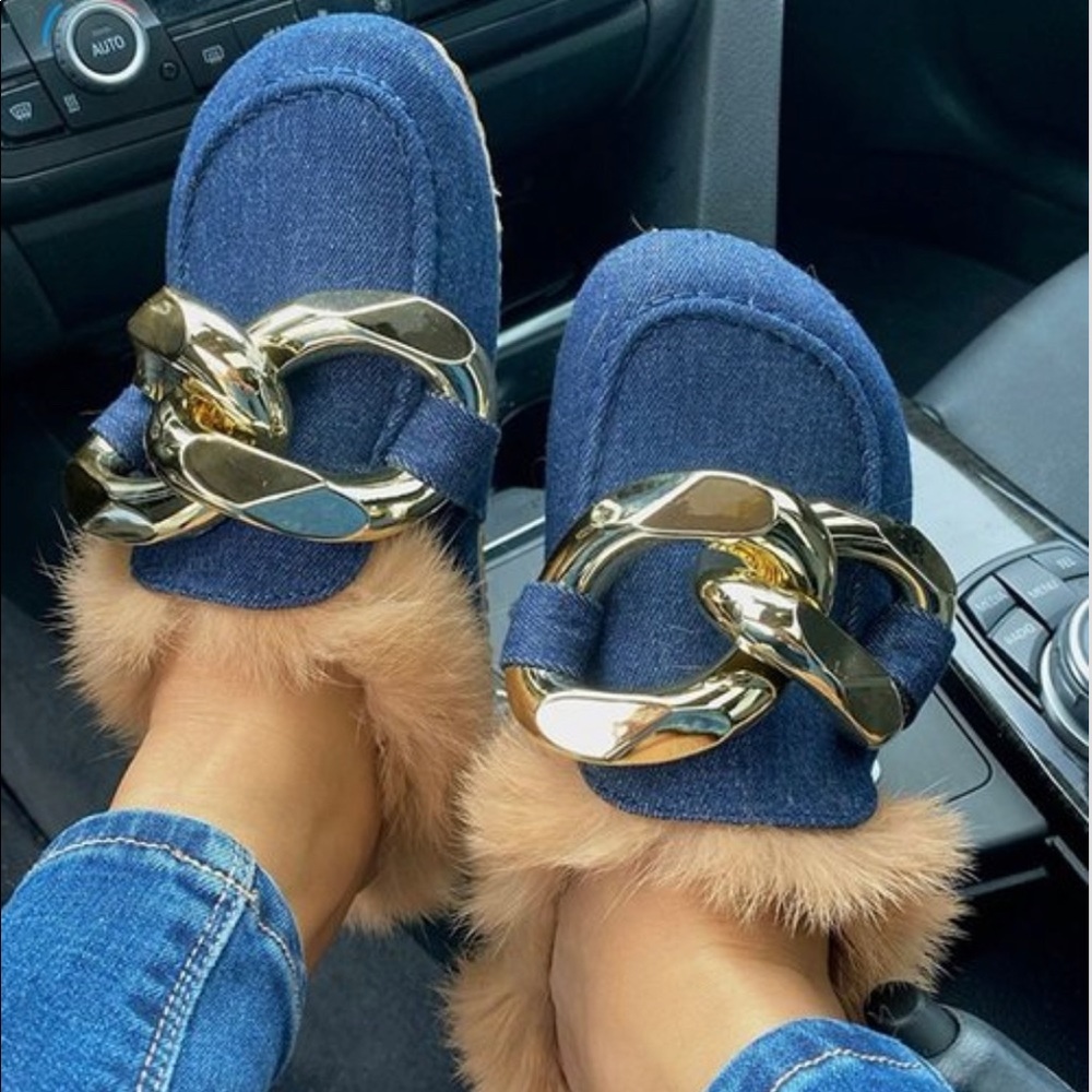 Furry Denim Flats
